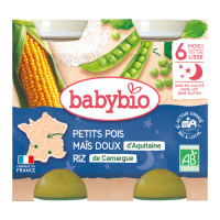 BABYBIO Pot Bonne Nuit Petits pois Mais Riz 2x200g